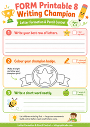 Writing Champion letter formation printable worksheet for preschool children