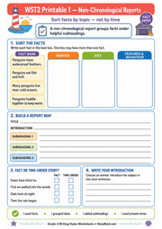 A4 non-chronological reports printable worksheet for ages 7 to 8